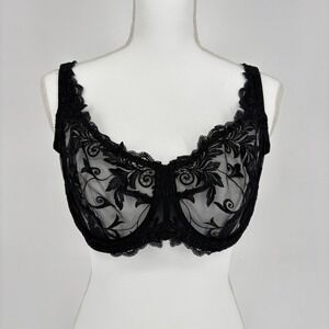 Soma Sensuous Lace Unlined Balconette Bra Black Floral Sheer Underwire 42C